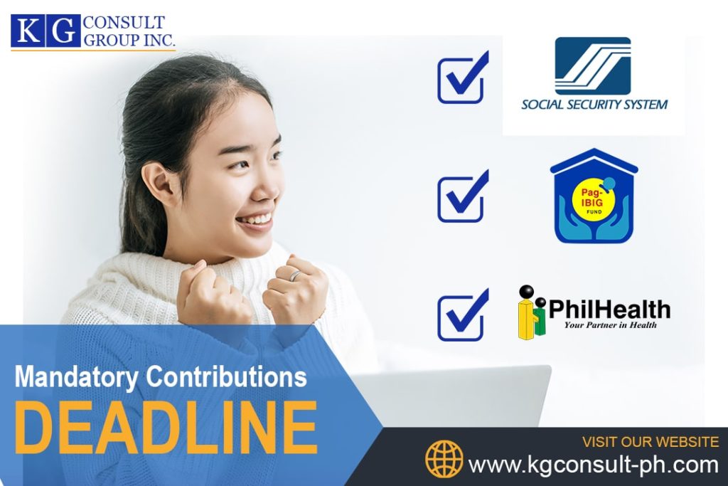 SSS, Philhealth and HDMF/Pag-ibig Contributions Payment Deadline | KG Consult Group Inc.
